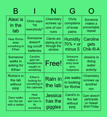 Vape Lab Bingo Card