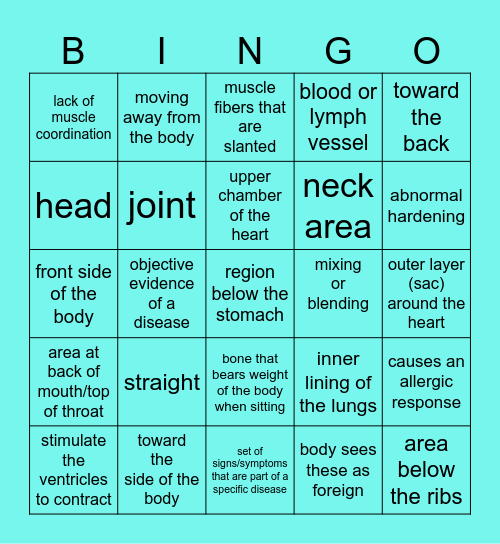 Med Term review (from terms 1-31) Bingo Card