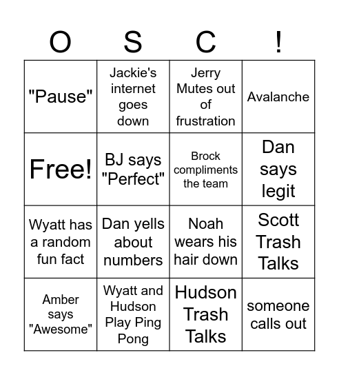 OSC! Bingo Card