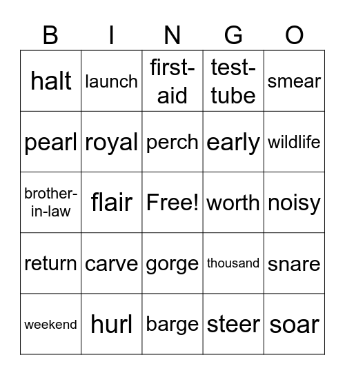 Spelling Words Review Bingo Card