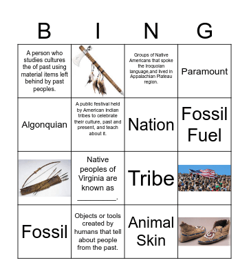 VA Studies Unit 2 Vocab & Artifact Bingo Card