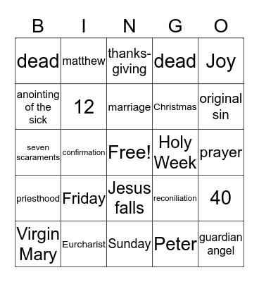Lenton Bingo Card