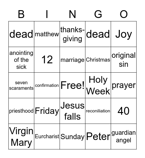 Lenton Bingo Card