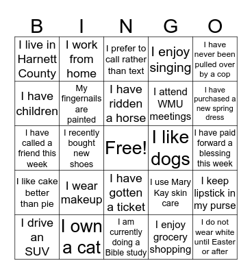 Putting on Your Makeup Bingo Card