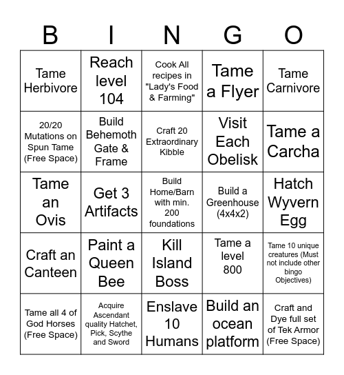 Caballus Bingo Card