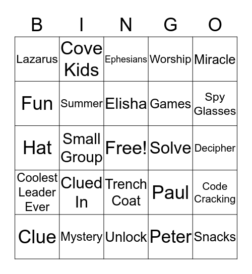 Secret Agent Bingo Card