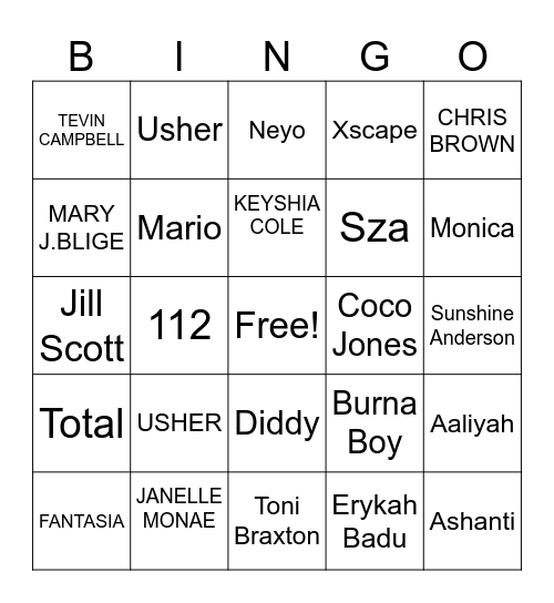 R&B Bingo Card