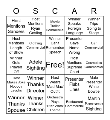 QUIZFIX OSCAR BINGO! Bingo Card