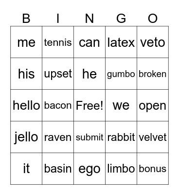 open/closed Bingo Card