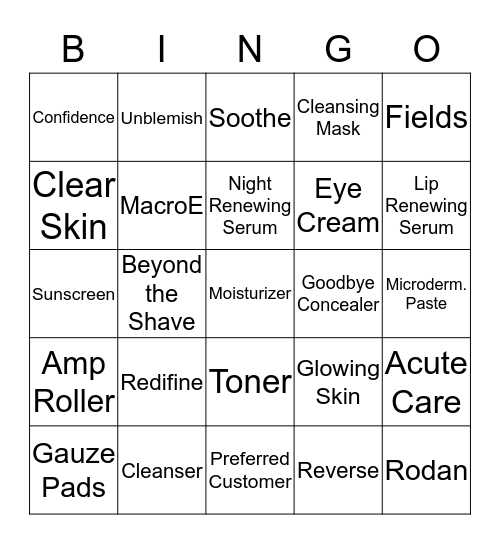 Rodan and Fields Bingo Card