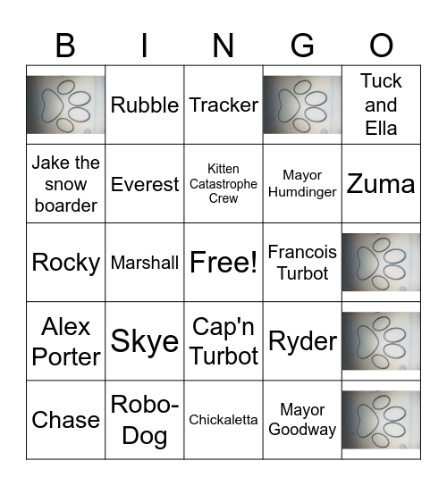 Paw Patrol Bingo Card