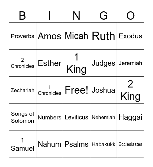 Books of the Bible Bingo Card