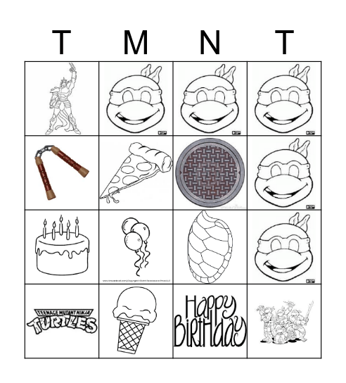 Ninja Turtle Bingo Card