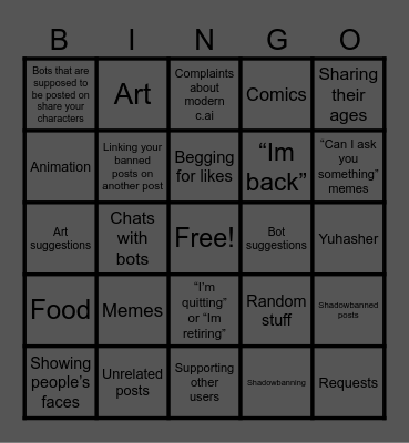 C.ai General Tab Bingo Card