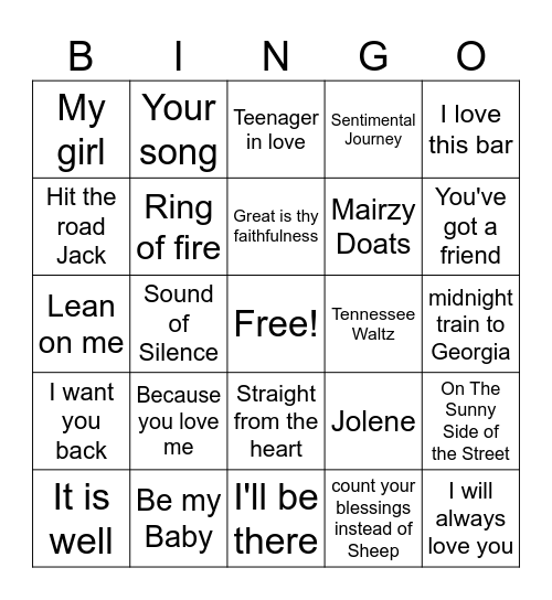 Music Bingo Card