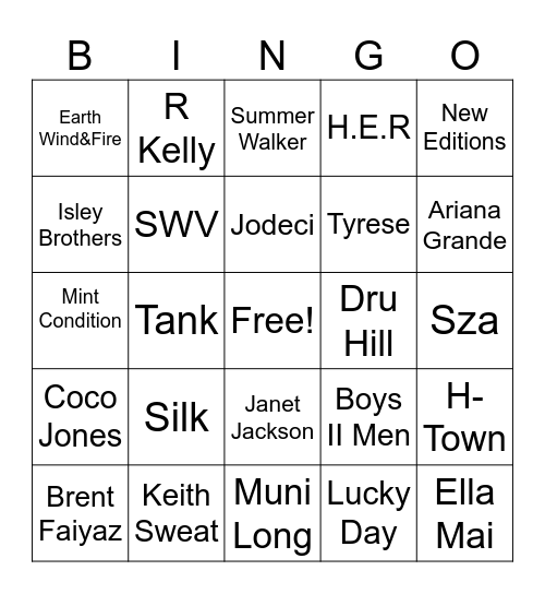SLOW JAMS Bingo Card