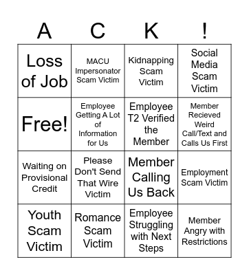 Acknowledgment Bingo! Bingo Card