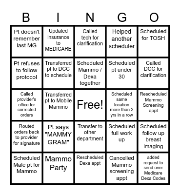 MAMMO BINGO Card