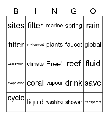 Water Solutions Bingo Card