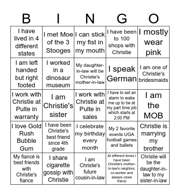 Christie's Ice Breaker Bingo Card