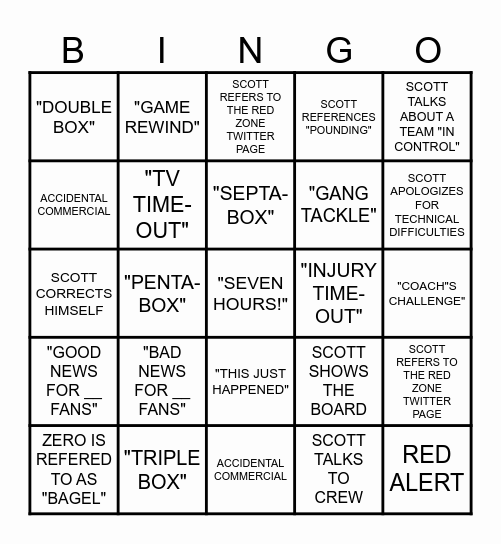 RED ZONE BINGO! Bingo Card