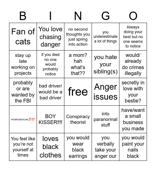 Adam Kinnie Bingo Card