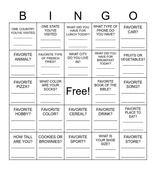 GET TO KNOW BINGO! Bingo Card