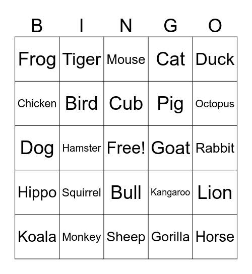 ACNH Species Bingo Card