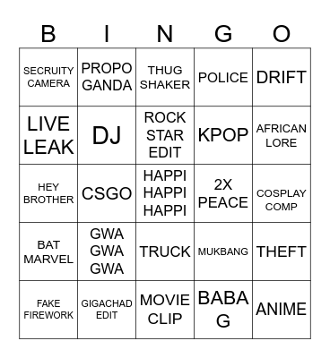 DOUYIN Bingo Card