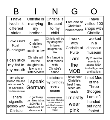 Christie's Ice Breaker Bingo Card