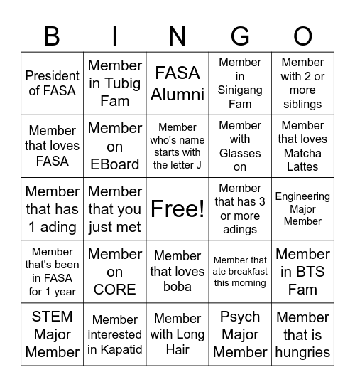 UNLV FASA Bingo Card