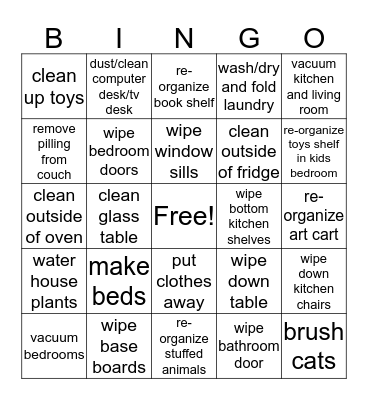 House Clean Bingo Card