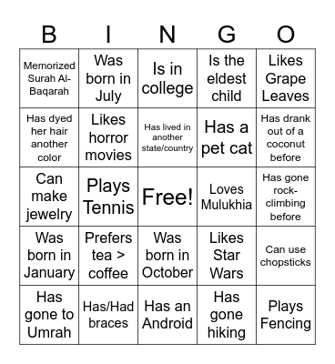 Untitled Bingo Card