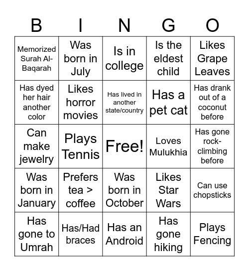 Untitled Bingo Card