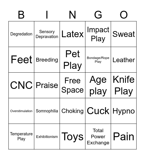 Kink Bingo Card