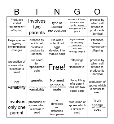 Asexual Reproduction Bingo Card