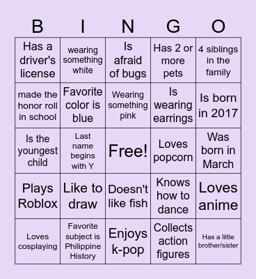 Da-who? Bingo Card