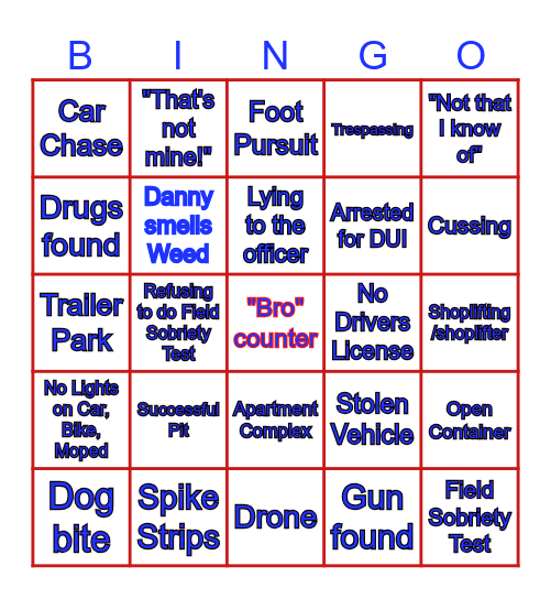 On Patrol Live Bingo Card