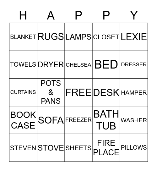 STEVEN, CHELSEA, & LEXIE GOOD LUCK Bingo Card