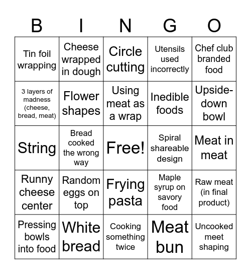 Chef Club Bingo Card