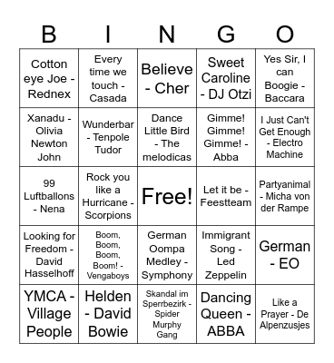 German Music Bingo Card