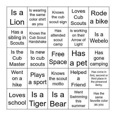 Get To Know The Pack! Bingo Card