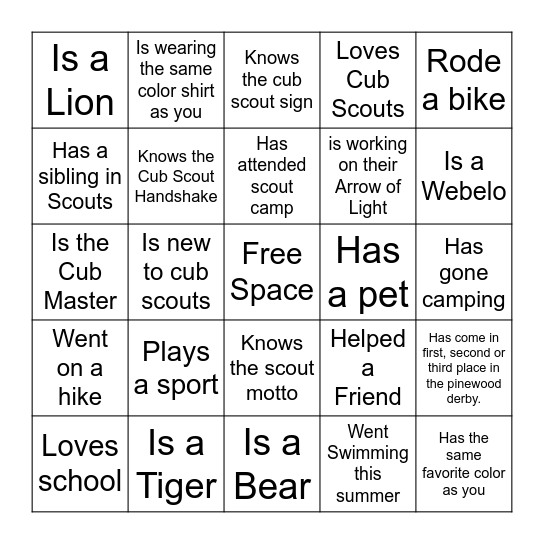 Get To Know The Pack! Bingo Card