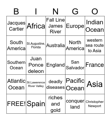 Explorers and Maps Bingo Card