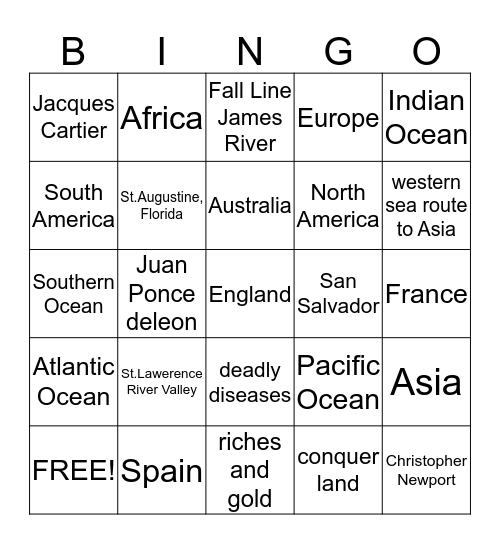 Explorers and Maps Bingo Card