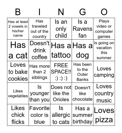 People Bingo! Bingo Card