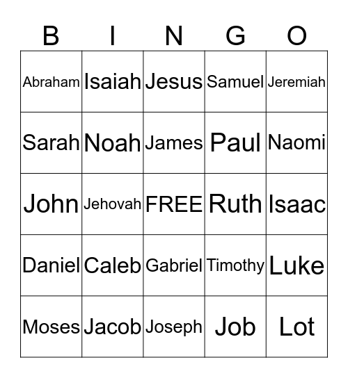 Bible Characters Bingo Card