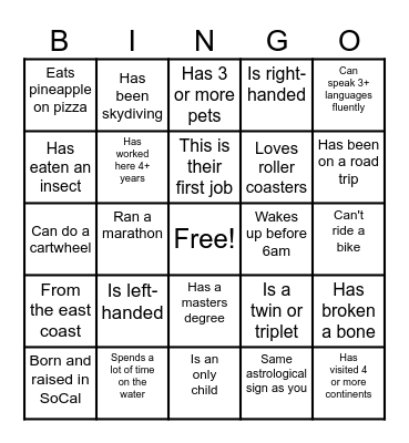 Rael Icebreaker Bingo Card