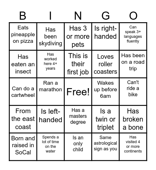 Rael Icebreaker Bingo Card