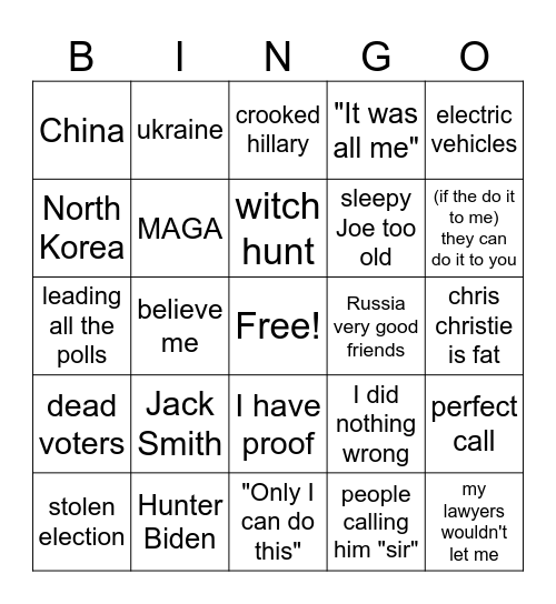 Trump in Detroit Bingo Card